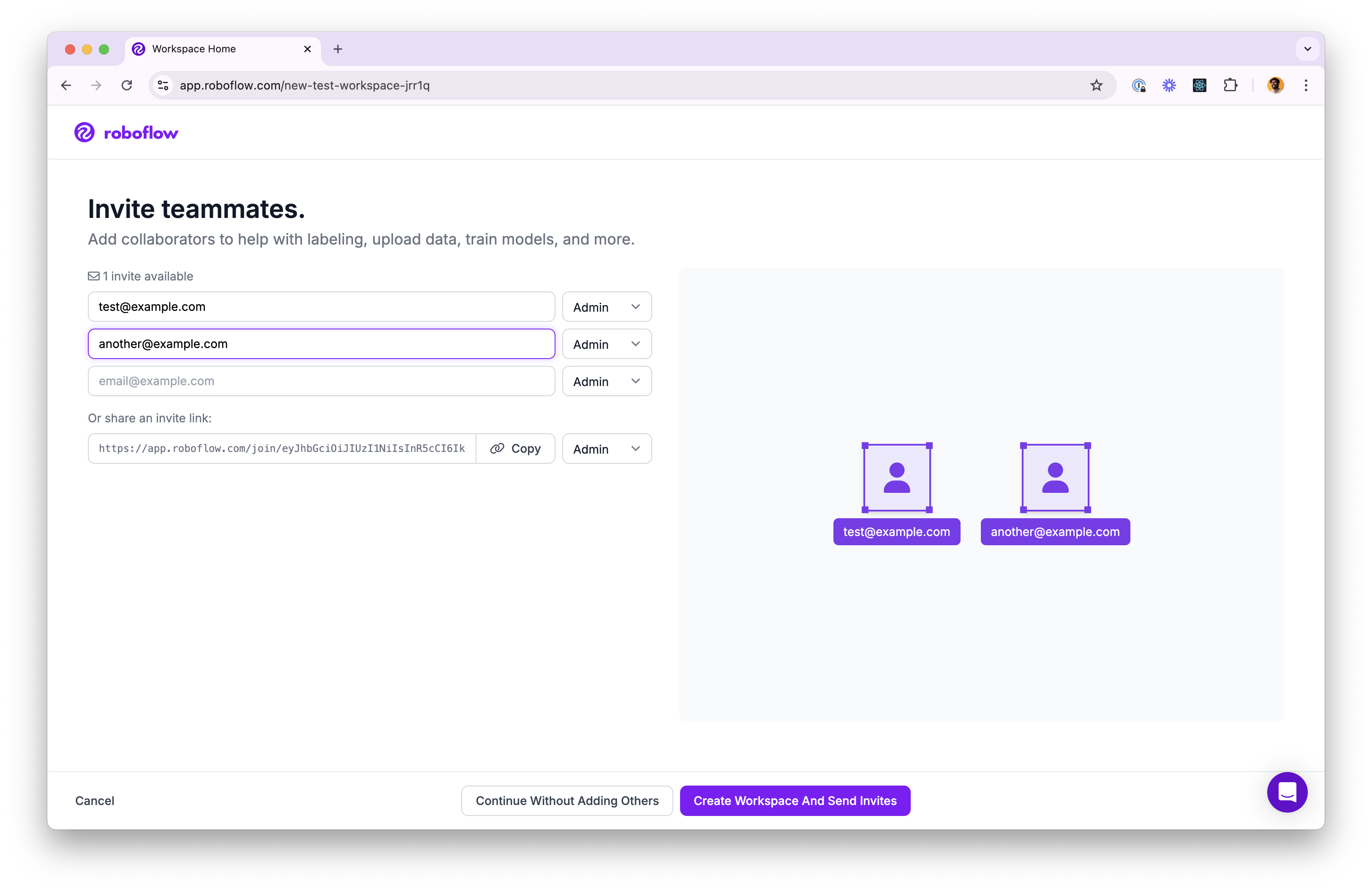 Workspace Invitations: Workspace Creation Menu